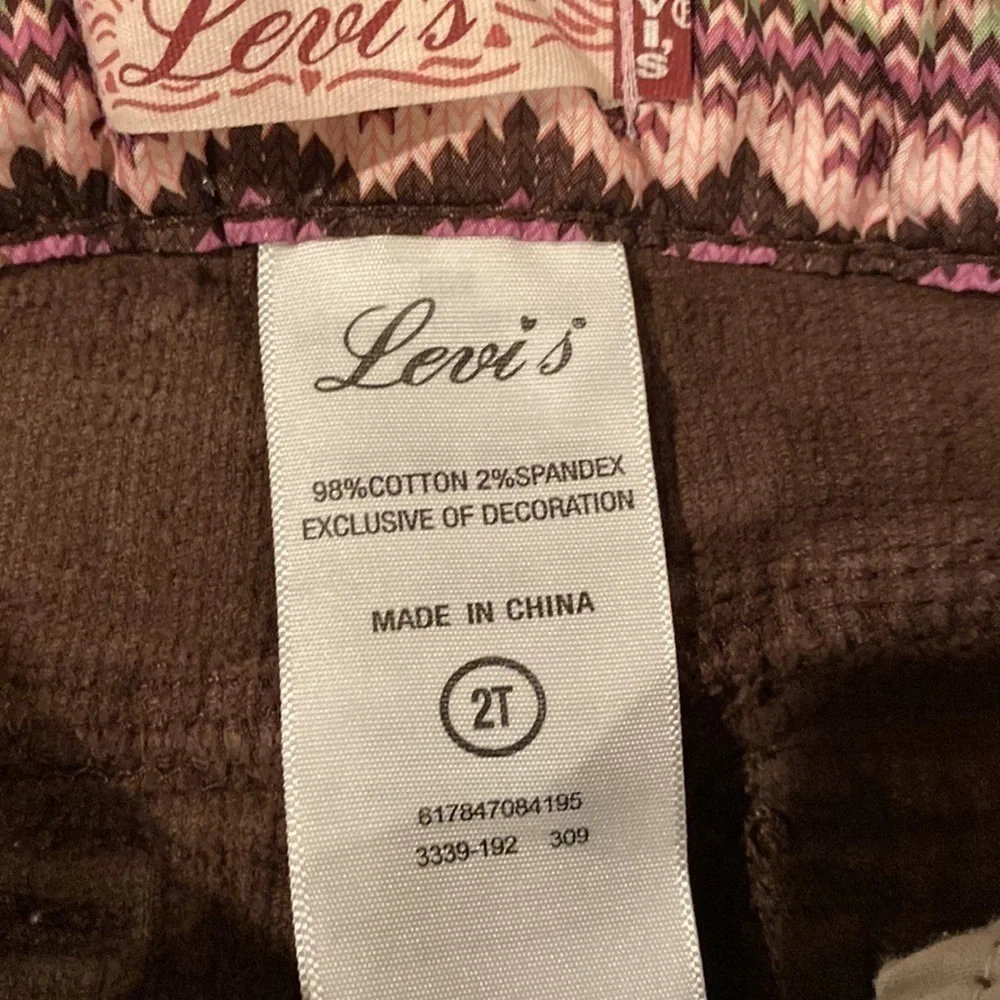 Levi’s Brown stretch corduroy with pink and purple yarn accents 2T